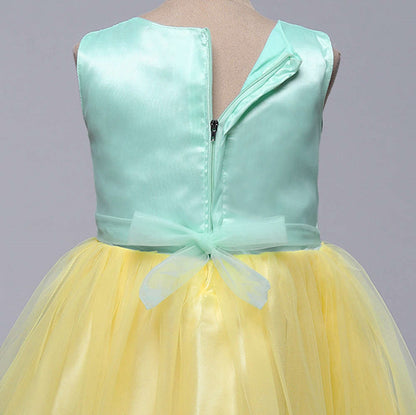Sleeveless Big Bow Embelished Net Party Dress Yellow