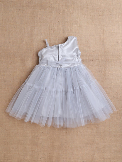 Sleeveless Net Flower Embroidered Patch Dress - Grey