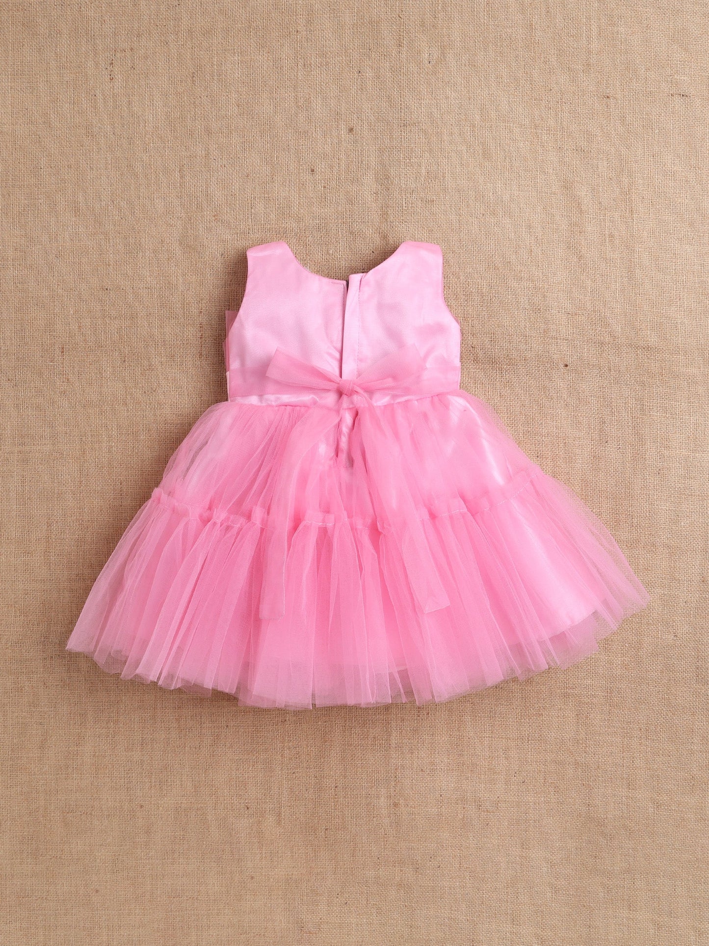 The Magic Wand Sleeveless Net Bouquet Yoke Frill Bottom Dress For Girls- Pink