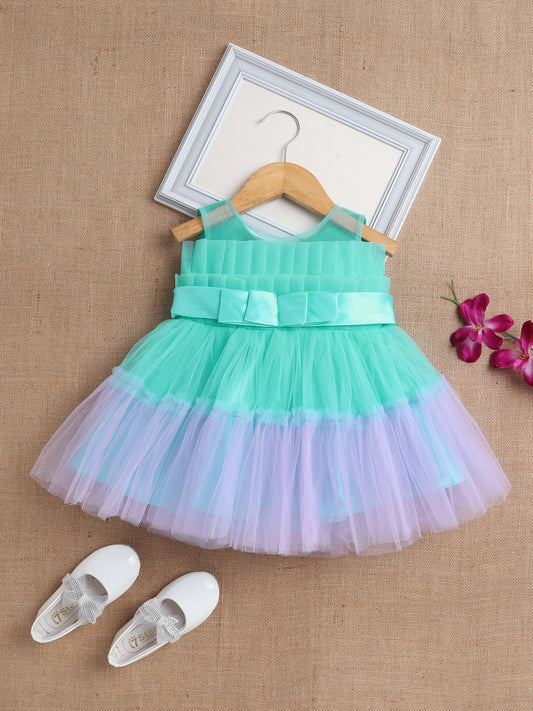 Sleeveless Net Party Dress- Multi Colored