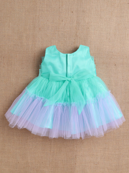 Sleeveless Net Party Dress- Multi Colored