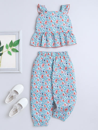 Sleeveless Floral Coordinating Top and Pant Set  Orange