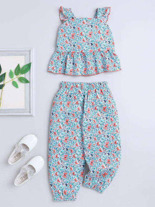 Sleeveless Floral Coordinating Top and Pant Set  Orange