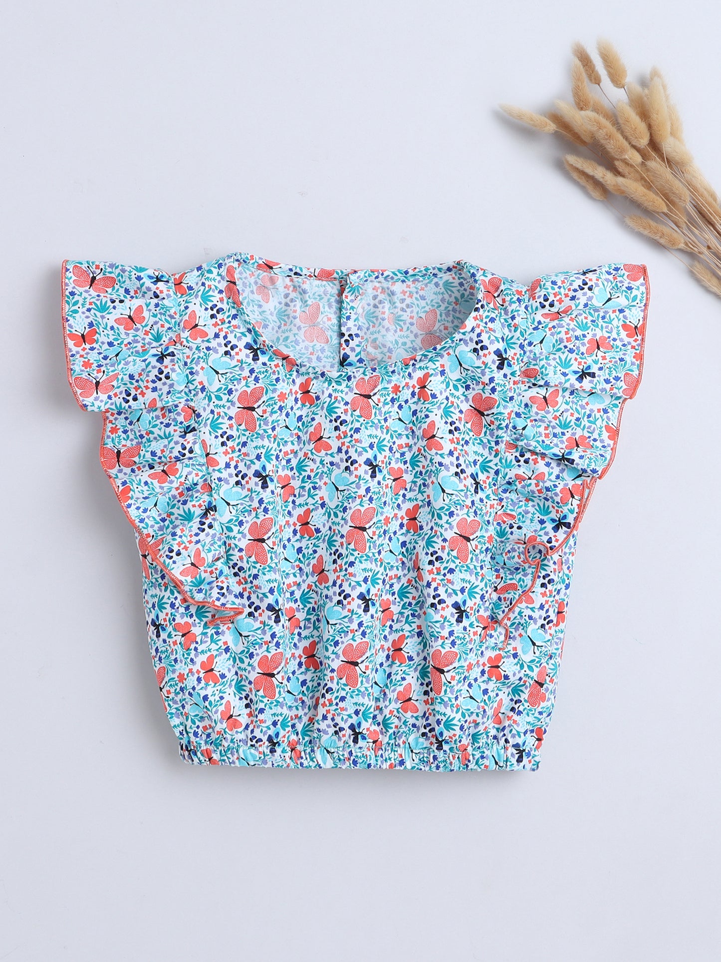 All Over Printed Sleeveless Floral Top - Blue, Orange
