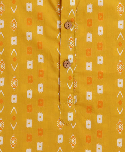 The Magic Wand Cotton Woven Motif Printed Full Sleeves Short Kurta - Yellow