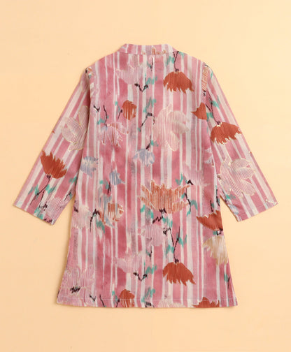 The Magic Wand Cambric Cotton woven Full Sleeves Printed Kurta Pyjama Set - Pink