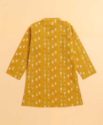 The Magic Wand Cambric Cotton woven Full Sleeves Printed Kurta Pyjama Set - Mustard