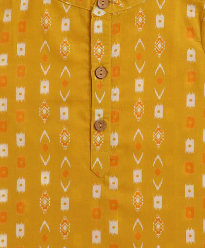 The Magic Wand Cambric Cotton woven Full Sleeves Printed Kurta Pyjama Set - Mustard