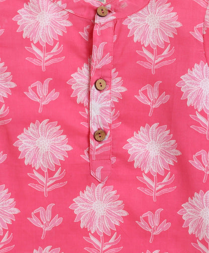 The Magic Wand Cambric Cotton woven Full Sleeves Floral Printed Short Kurta - Pink