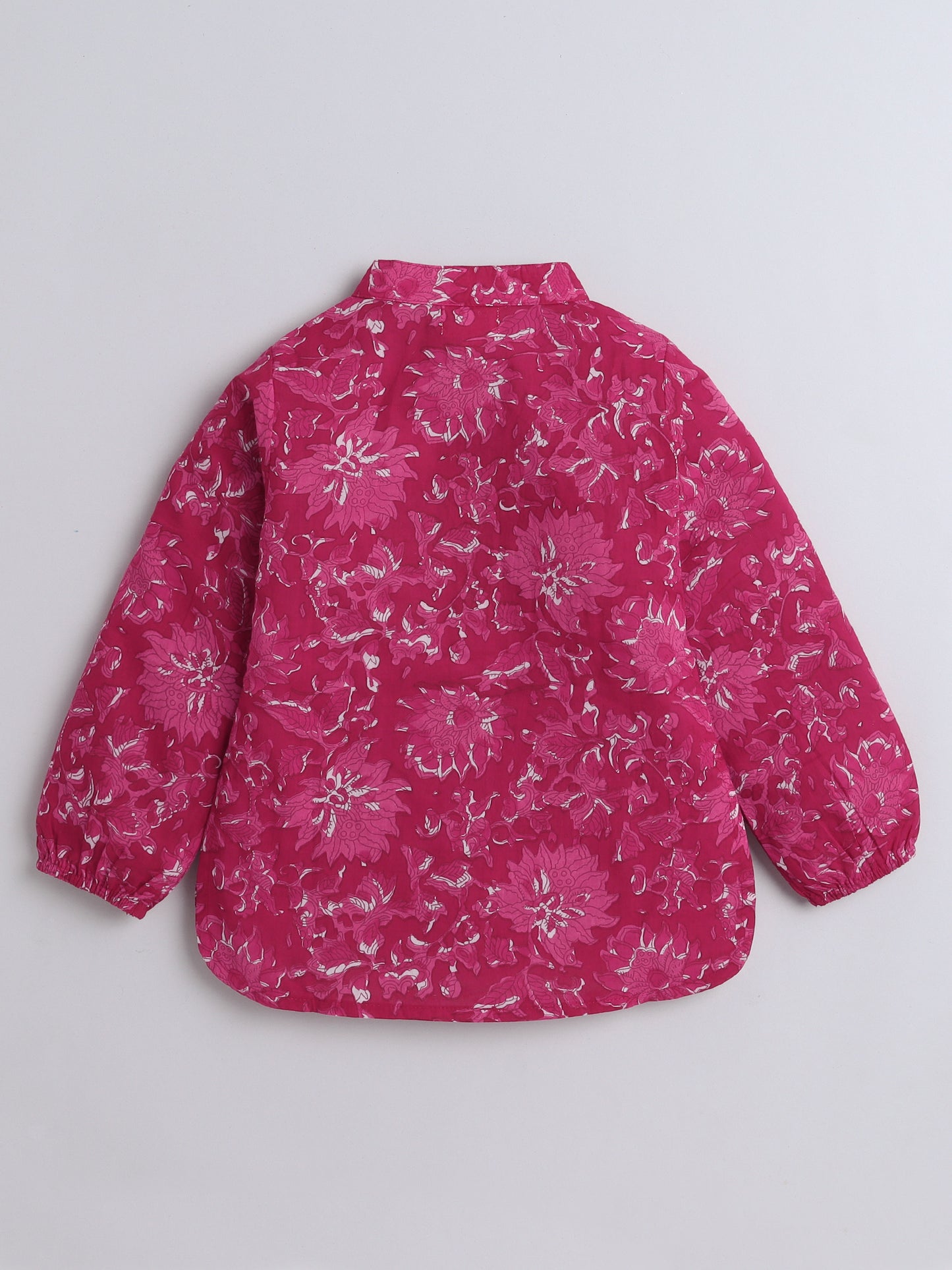 Full Sleeves Cotton Floral Print Loungewear Set  Fushcia