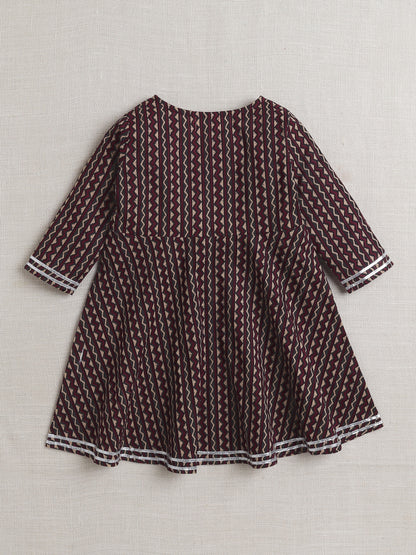 The Magic Wand 3/4Th Sleeves Stripe Dress With Jacket-Maroon