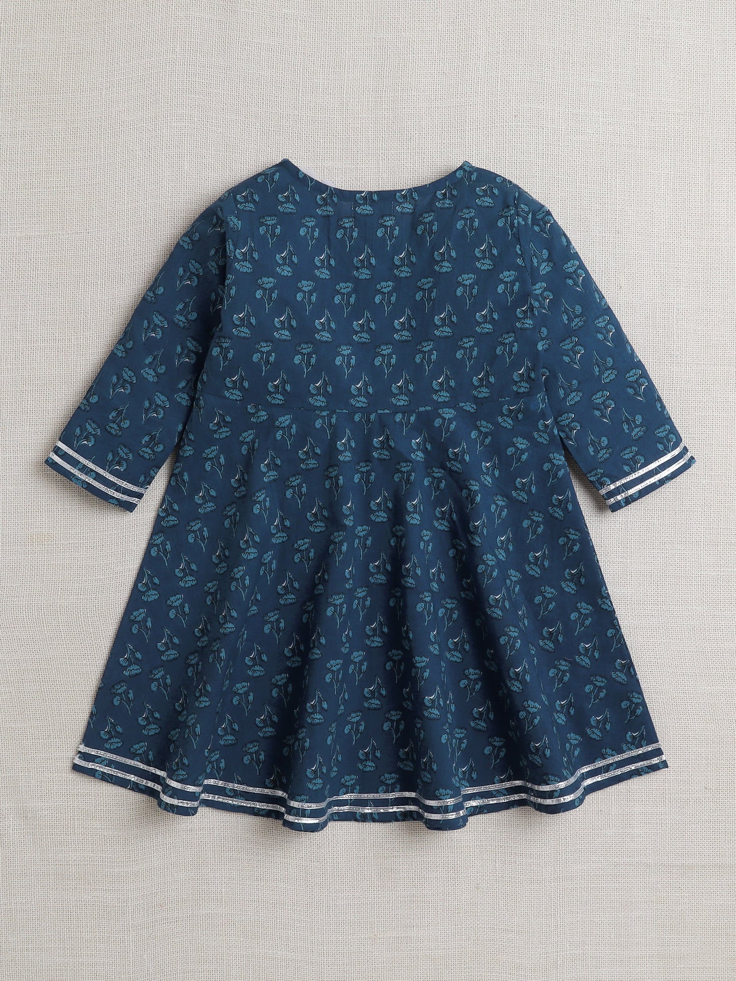 The Magic Wand All Over Printed 3/4th Sleeves Dress with Jacket Blue