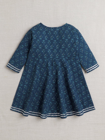 The Magic Wand All Over Printed 3/4th Sleeves Dress with Jacket Blue