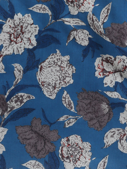The Magic Wand  Three Forth Sleeves Cotton Floral Printed Lounge Wear Night Suit Set Teal Blue