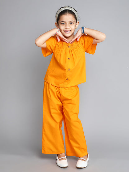The Magic Wand Cotton Solid Short Sleeves Co ordinating Set-Orange