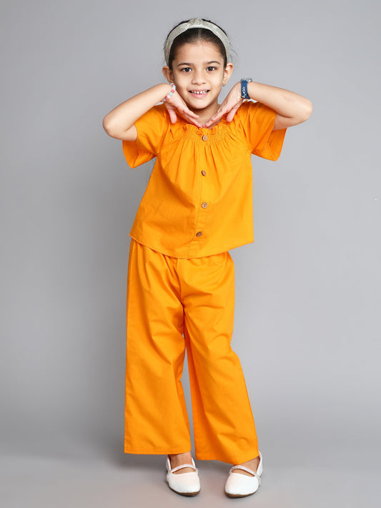 The Magic Wand Cotton Solid Short Sleeves Co ordinating Set-Orange