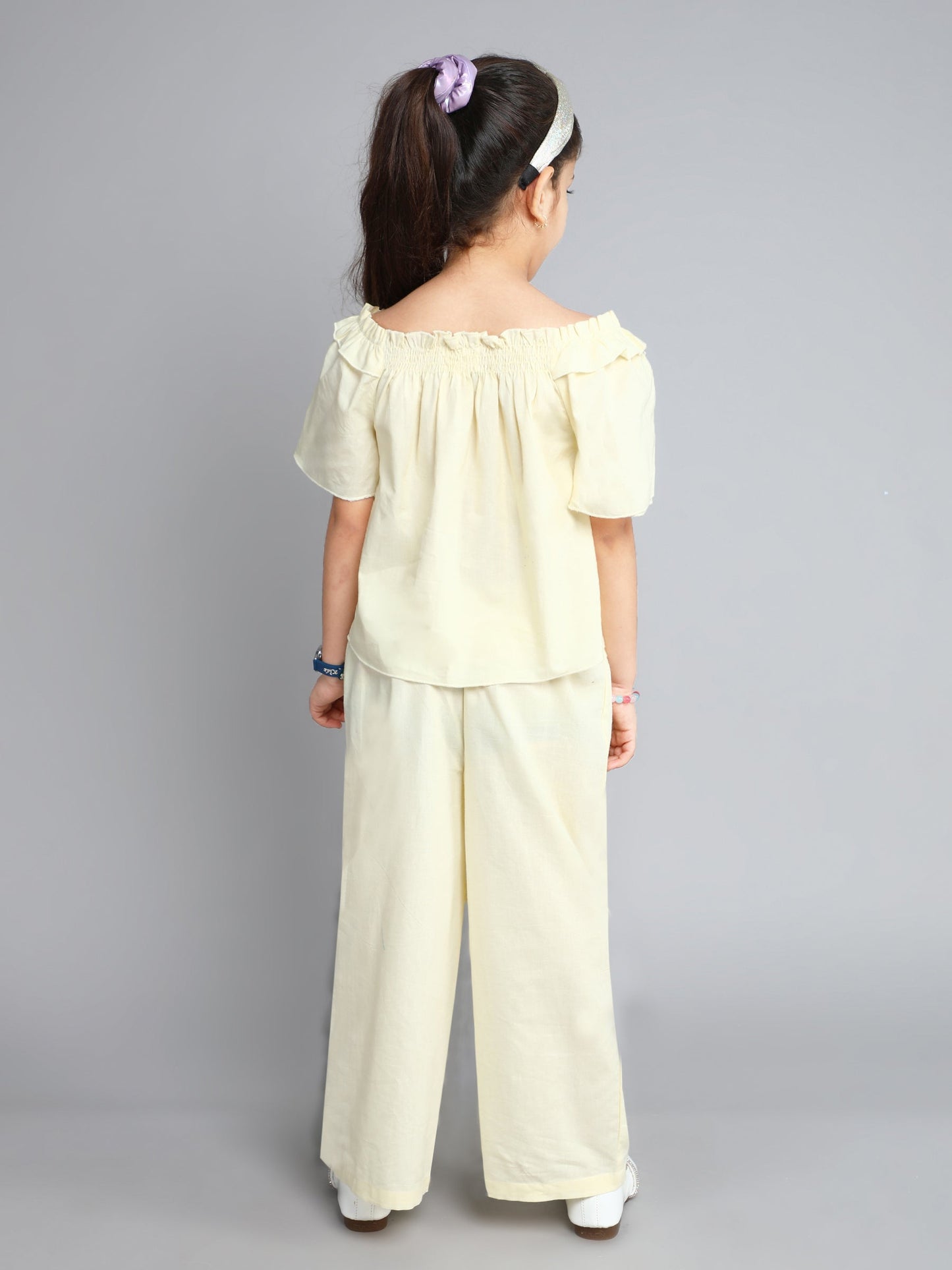 The Magic Wand Cotton Solid Short Sleeves Co ordinating Set-Off White
