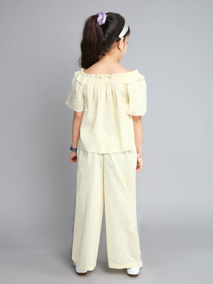 The Magic Wand Cotton Solid Short Sleeves Co ordinating Set-Off White