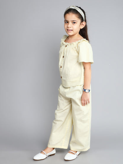 The Magic Wand Cotton Solid Short Sleeves Co ordinating Set-Off White