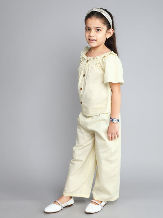 The Magic Wand Cotton Solid Short Sleeves Co ordinating Set-Off White