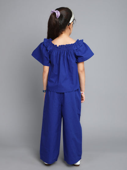 The Magic Wand Cotton Solid Short Sleeves Co ordinating Set-Blue