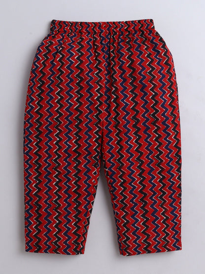 The Magic Wand Cotton All over Printed 3/4th Sleeves Top & Pant Lounge Wear Set- Maroon