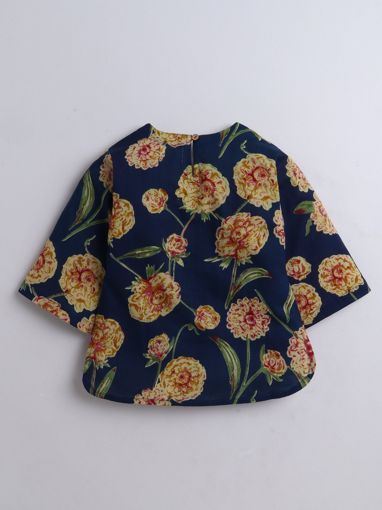 The Magic Wand Cotton Floral Printed 3/4th Sleeves Top & Pant Lounge Wear Set -Navy Blue