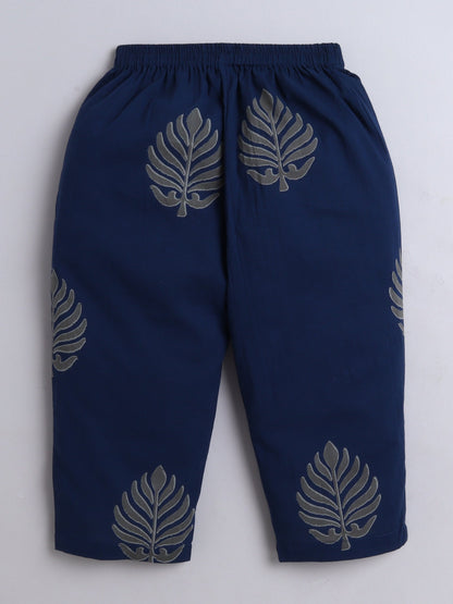 The Magic Wand Cotton All Over Printed 3/4th Sleeves Top & Pant Lounge Wear Set -Navy Blue