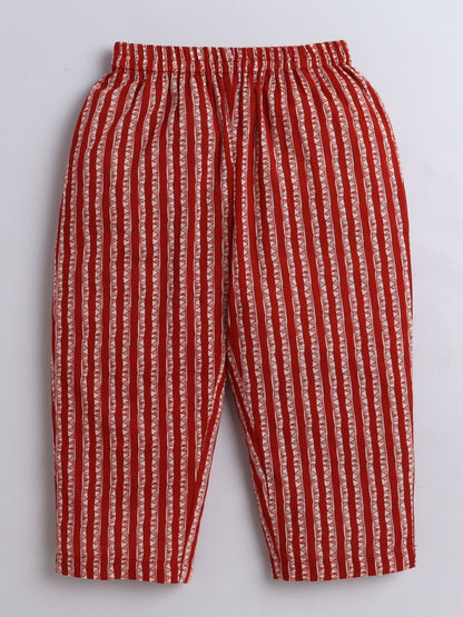 The Magic Wand Cotton All Over Printed 3/4th Sleeves Top & Pant Lounge Wear Set -Rust