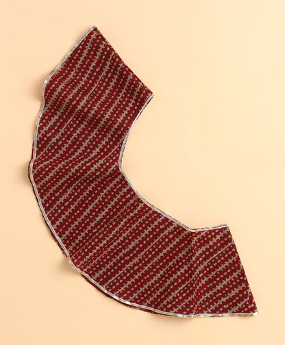 The Magic Wand Cotton Floral Printed Sleeveless Lace Embellished Dress with Detachable Dupatta- Maroon