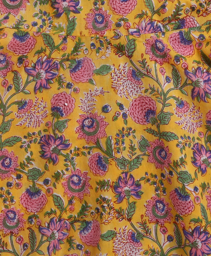 The Magic Wand Cotton woven Cambric Hand Block Printed Spagetti Long Dress with Dupatta- Yellow