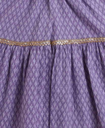 The Magic Wand Cambric Printed Aline Sleeveless Kurta Sharara Dupatta Set - Purple