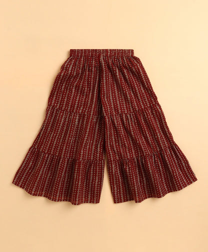The Magic Wand Cambric Cotton Shoulder Tie Ups Floral Printed Kurta Sharara Set- Maroon
