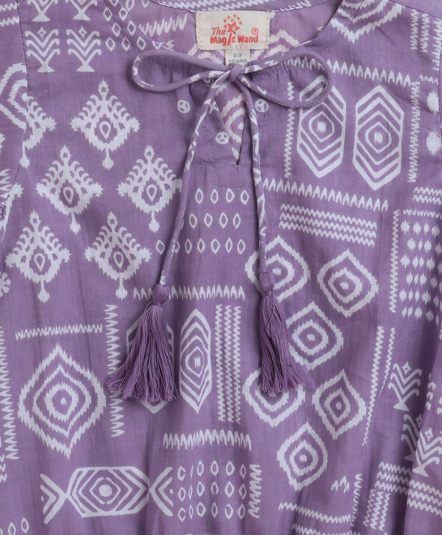 The Magic Wand Cambric Cotton Flutter Sleeves Printed Top and Bottom Co-ord Set - Purple