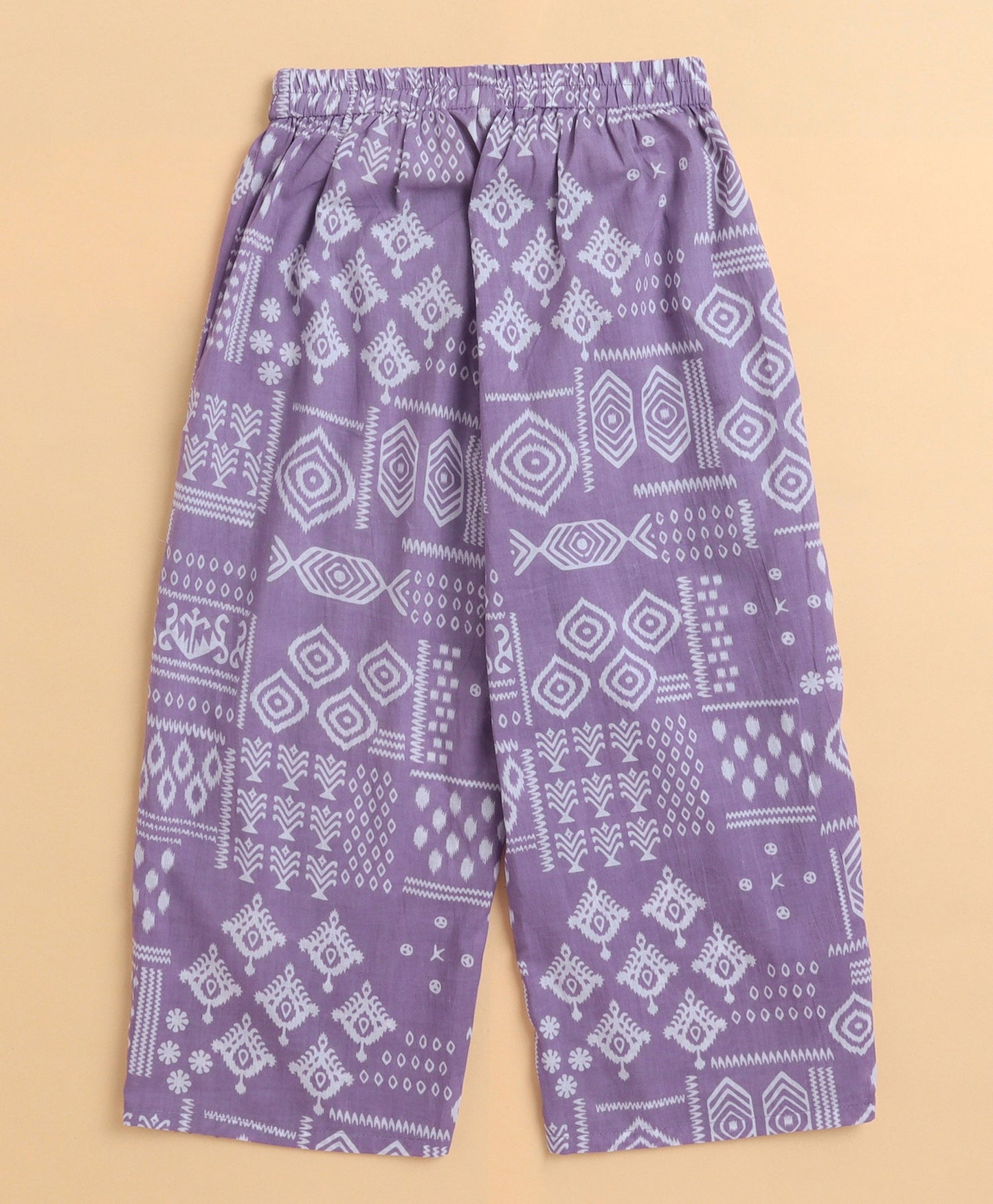 The Magic Wand Cambric Cotton Flutter Sleeves Printed Top and Bottom Co-ord Set - Purple