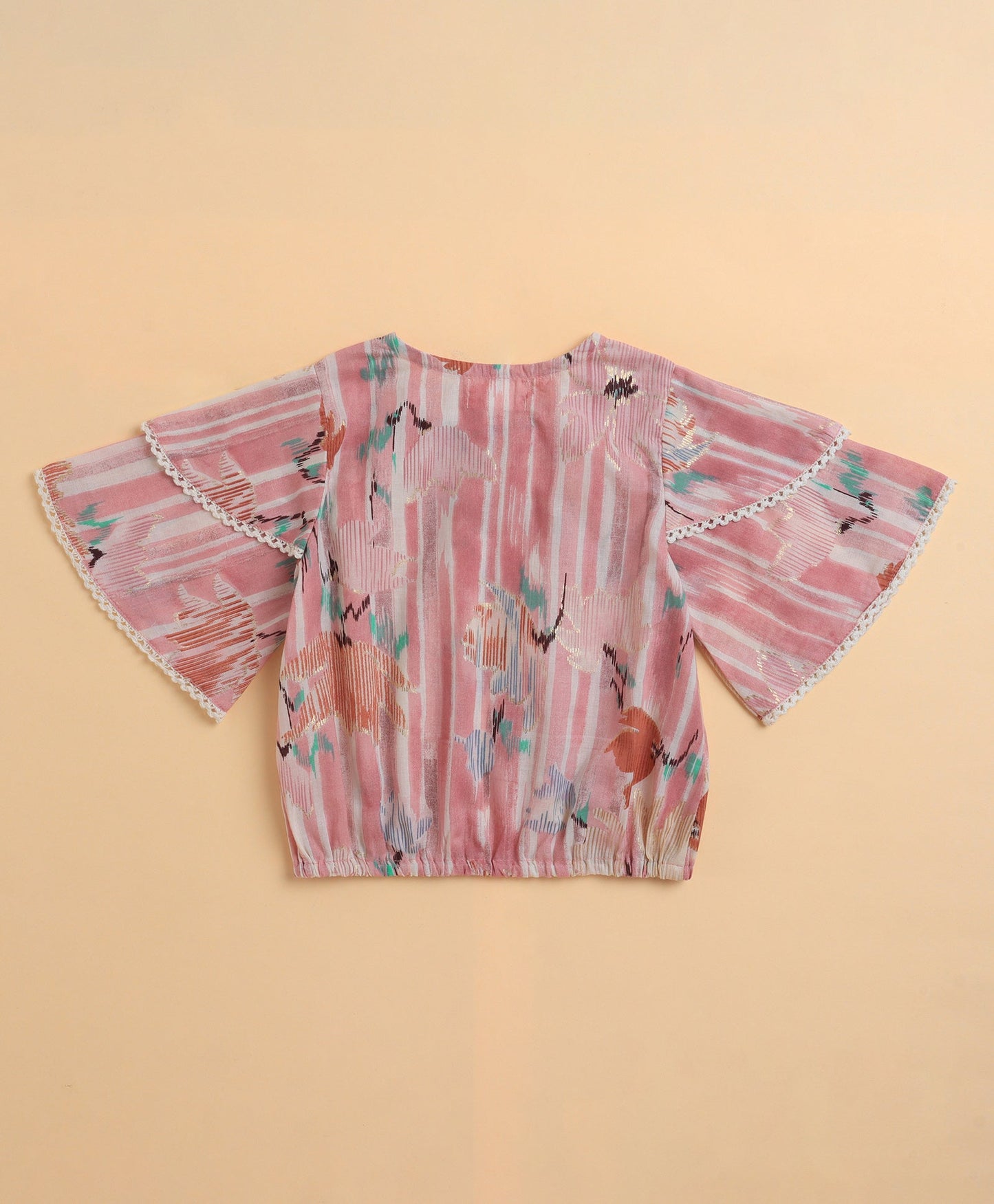 The Magic Wand Cambric Cotton Flutter Sleeves Printed Top and Bottom Co-ord Set - Pink