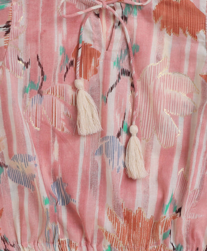 The Magic Wand Cambric Cotton Flutter Sleeves Printed Top and Bottom Co-ord Set - Pink