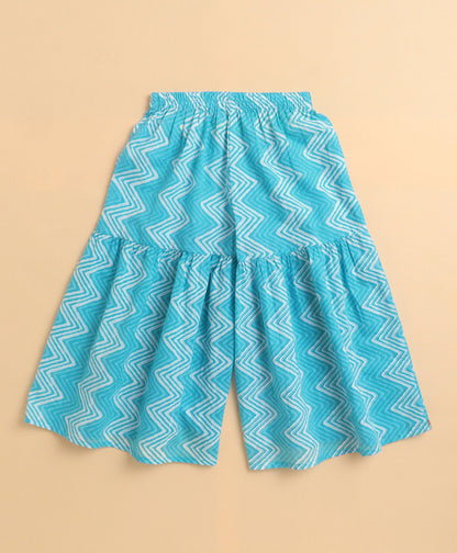 The Magic Wand Cambrbic Cotton Sleeveless All over Printed Kurta Sharara Set with Dupatta- Blue