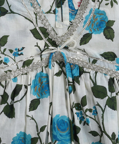 The Magic Wand Cotton Woven Half Sleeves Floral Printed Kurta & Pant with Dupatta - Blue