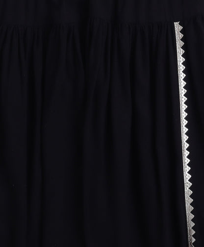The Magic Wand Rayon Woven Elbow Sleeves Solid Anarkali Kurta with Dhoti Pants- Black