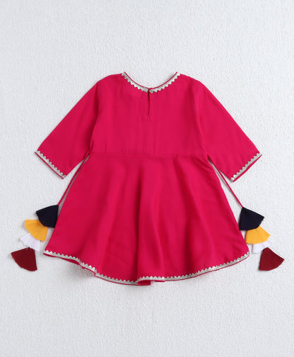 The Magic Wand Rayon Woven Elbow Sleeves Solid Anarkali Kurta with Dhoti Pants- Fuchsia