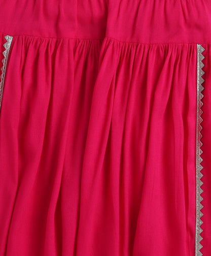 The Magic Wand Rayon Woven Elbow Sleeves Solid Anarkali Kurta with Dhoti Pants- Fuchsia