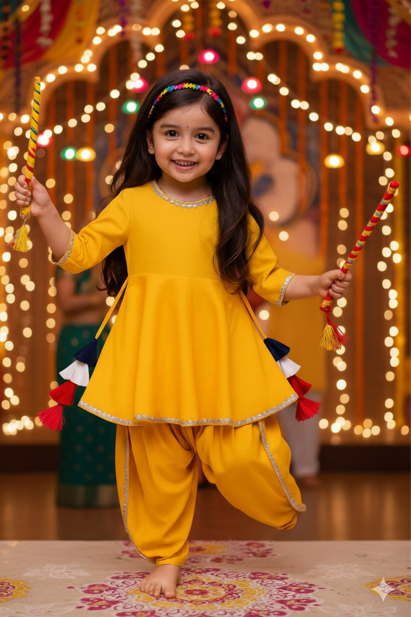 Rayon Woven Elbow Sleeves Solid Anarkali Kurta with Dhoti Pants- Yellow