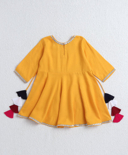 The Magic Wand Rayon Woven Elbow Sleeves Solid Anarkali Kurta with Dhoti Pants- Yellow