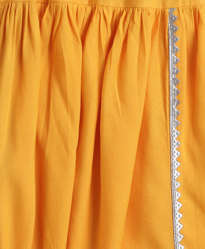 The Magic Wand Rayon Woven Elbow Sleeves Solid Anarkali Kurta with Dhoti Pants- Yellow