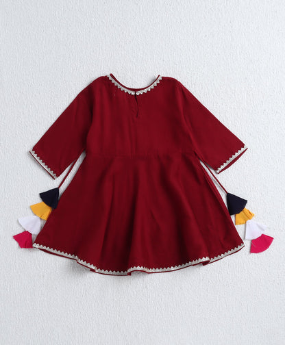 The Magic Wand Rayon Woven Elbow Sleeves Solid Anarkali Kurta with Dhoti Pants- Maroon