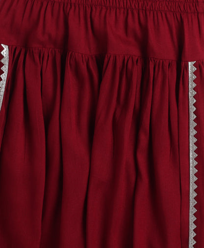 The Magic Wand Rayon Woven Elbow Sleeves Solid Anarkali Kurta with Dhoti Pants- Maroon