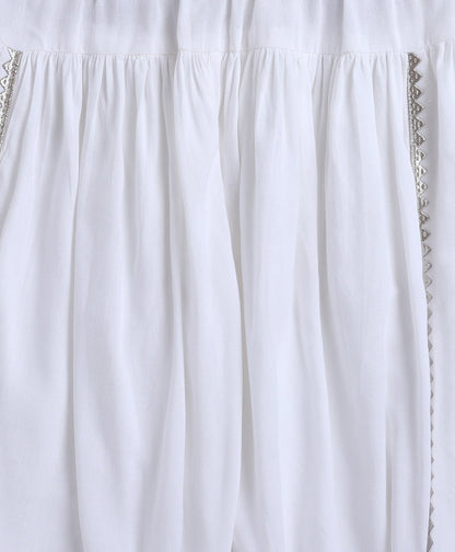 The Magic Wand Rayon Woven Elbow Sleeves Solid Anarkali Kurta with Dhoti Pants- White