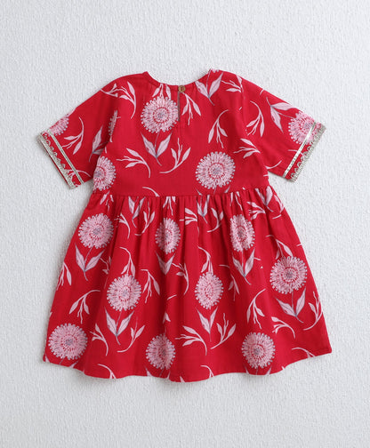 The Magic Wand Cotton Woven Half Sleeves Floral Printed Kurti & Sharara Set with Dupatta- Fuchsia