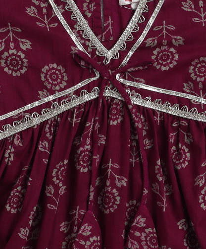 The Magic Wand Cotton Woven Half Sleeves Floral Printed Kurti & Sharara Set with Dupatta- Wine
